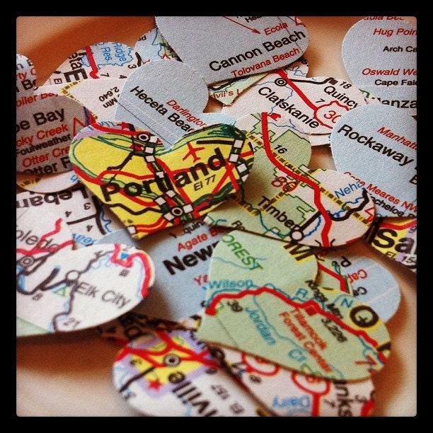 Love, Oregon - Map Paper Hearts - Ephemera Pack - 100 Hearts