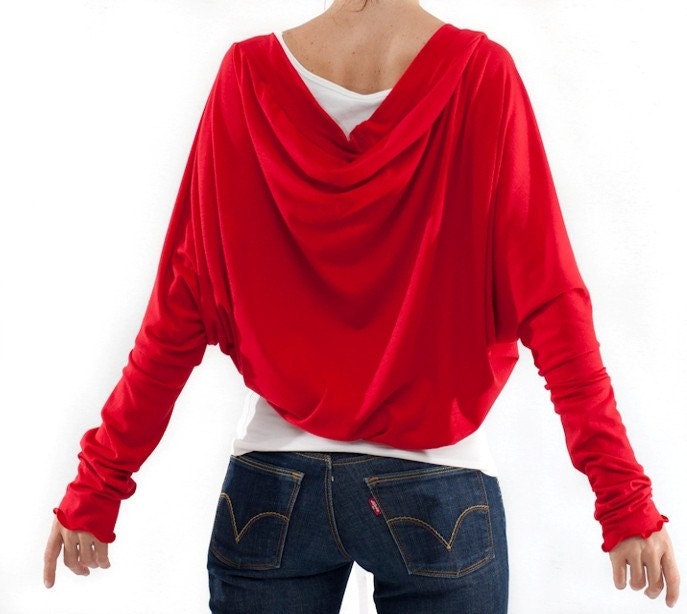 red woolen shrug