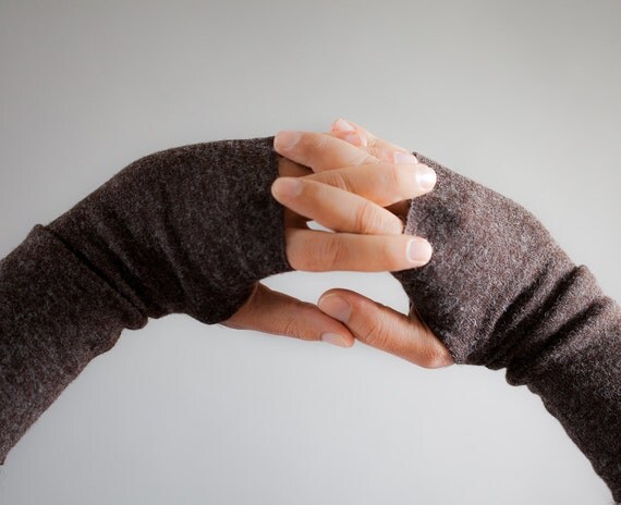 Mens Brown Gloves, Fingerless Arm Warmers for Men-Holiday Fashion- Guys Winter Fashion- Fingerless Mitts Brown