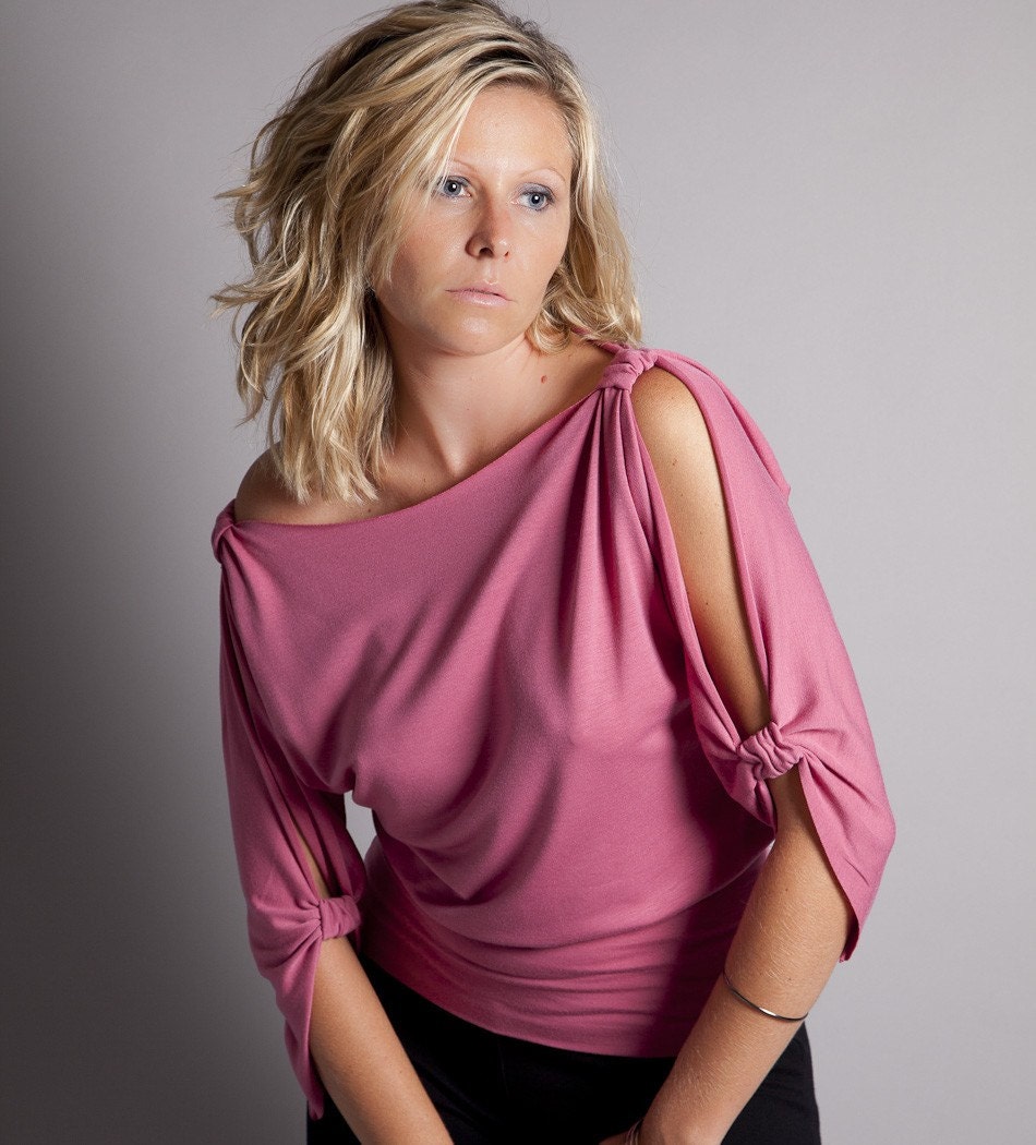 Cold Shoulder Top Honeysuckle Pink, Spring Pastel Fashion, Size Medium