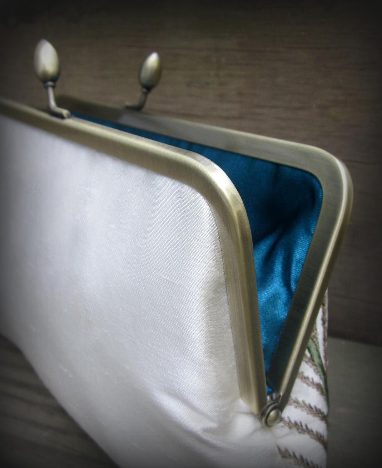 Embroidered Peacock Clutch- (IVORY Wedding Clutch)   Formal Clutch