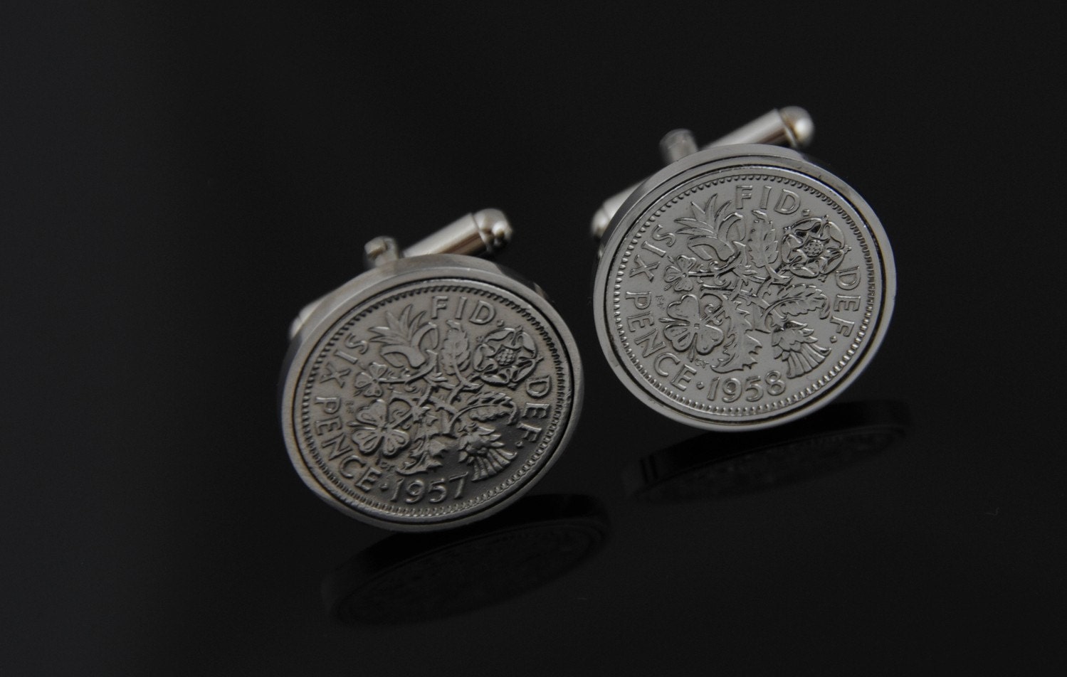 Cufflinks in Vintage. Old English sixpence- Genuine coins. Handpolished-"Something borrowed...