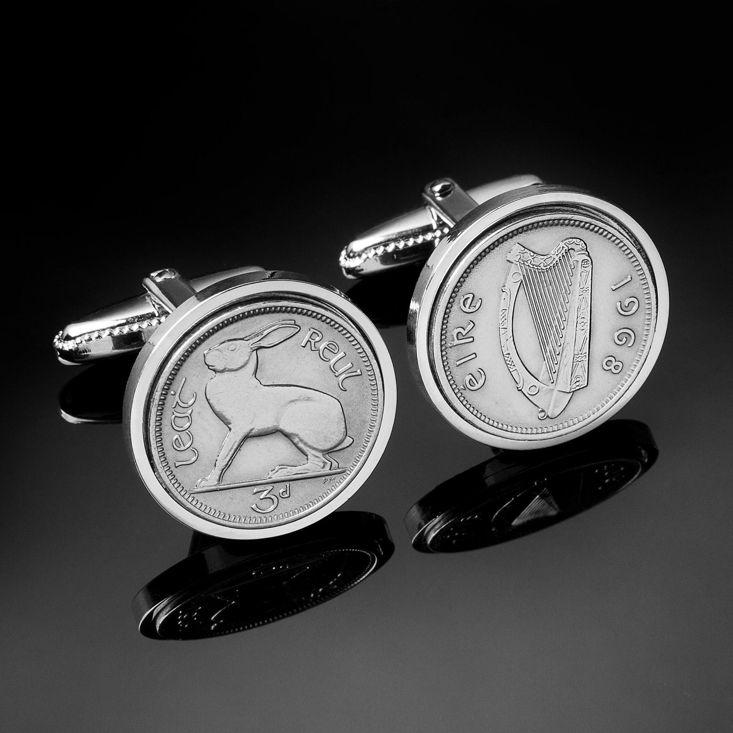50th birthday gift-1963 Irish threepence cufflinks -Genuine 1963 coin-Irish gift