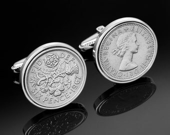 Coin Cufflinks in Handmade-English cufflinks-Genuine old English sixpence coins- Wedding Cufflinks-perfect gift
