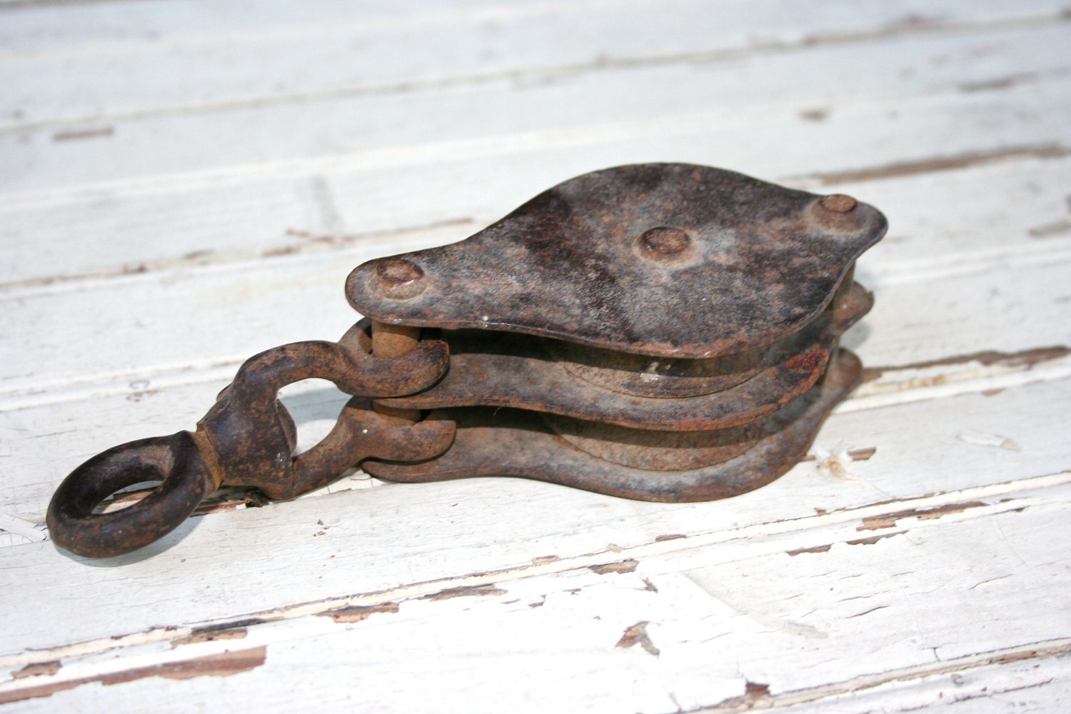 SALE - LARGE Rusted Double Pulley - Steampunk Primitive Find - With the Numbers 473
