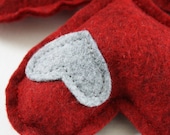 3 Red Catnip Kitty Hearts wool blend felt cat toys