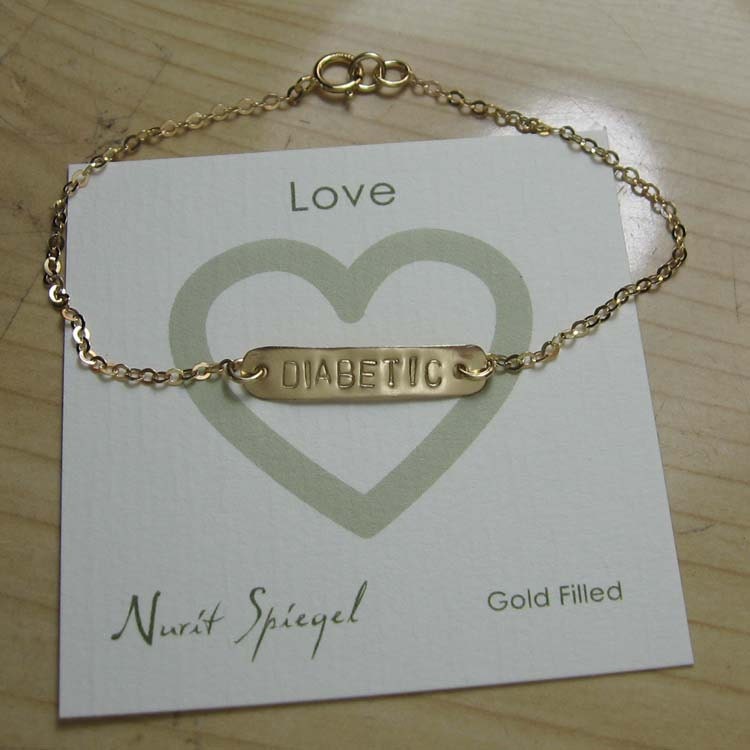 Gold Medical Alert Bracelet Name Jewelry Hand Stamped Custom Bracelet 14k Gold Filled Plate Bar Personalized Name Jewelry English or Hebrew