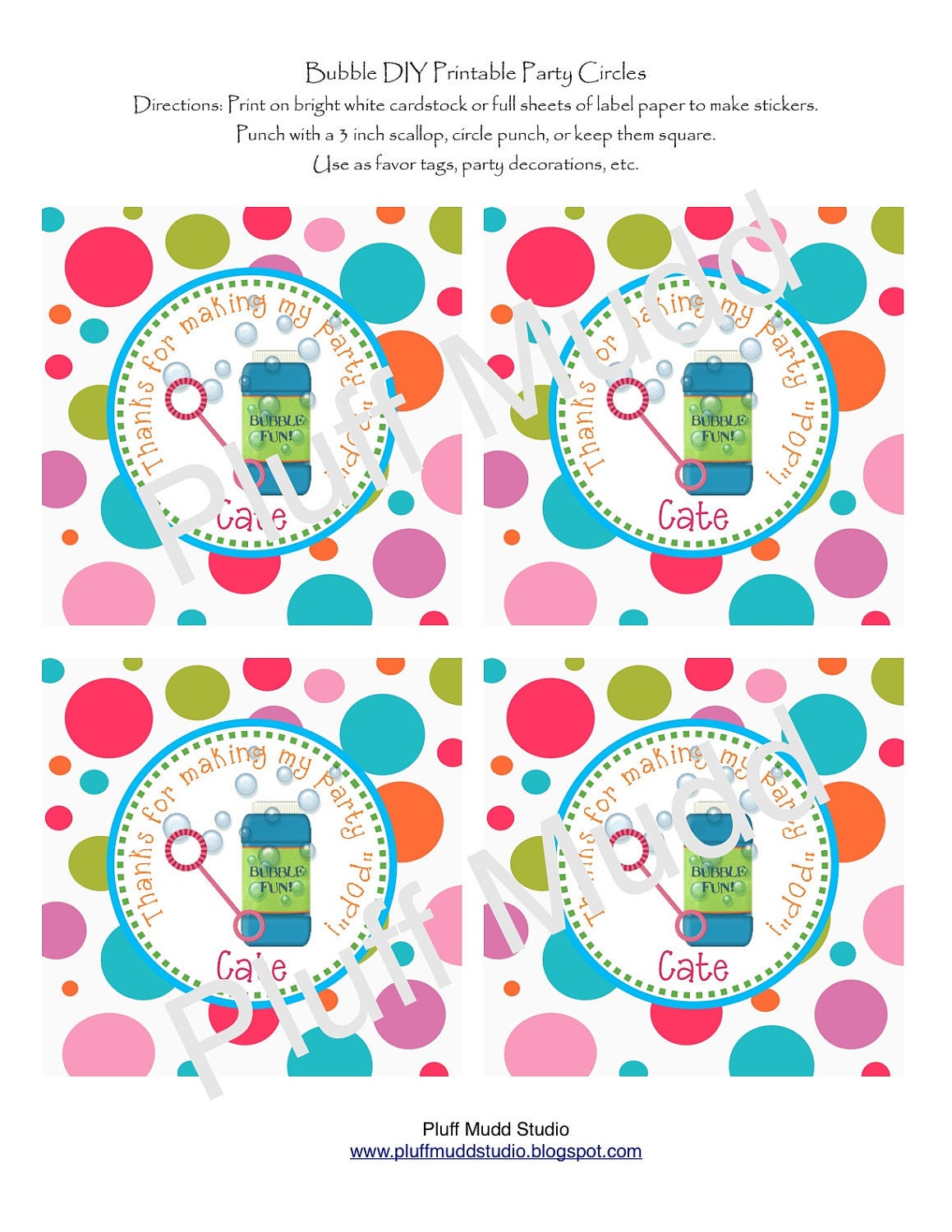 Items similar to Bubble DIY Printable Favor Tag on Etsy