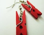 Paperclip Mini Clothespin Earrings. Stationary Lovers. Papyrus Dangler. Red. Functional Clip.