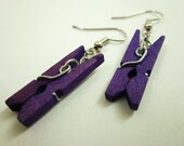 Mini Clothespin Paperclip Earrings. Stationary Lovers. Papyrus Dangler. Purple. Functional Clip.