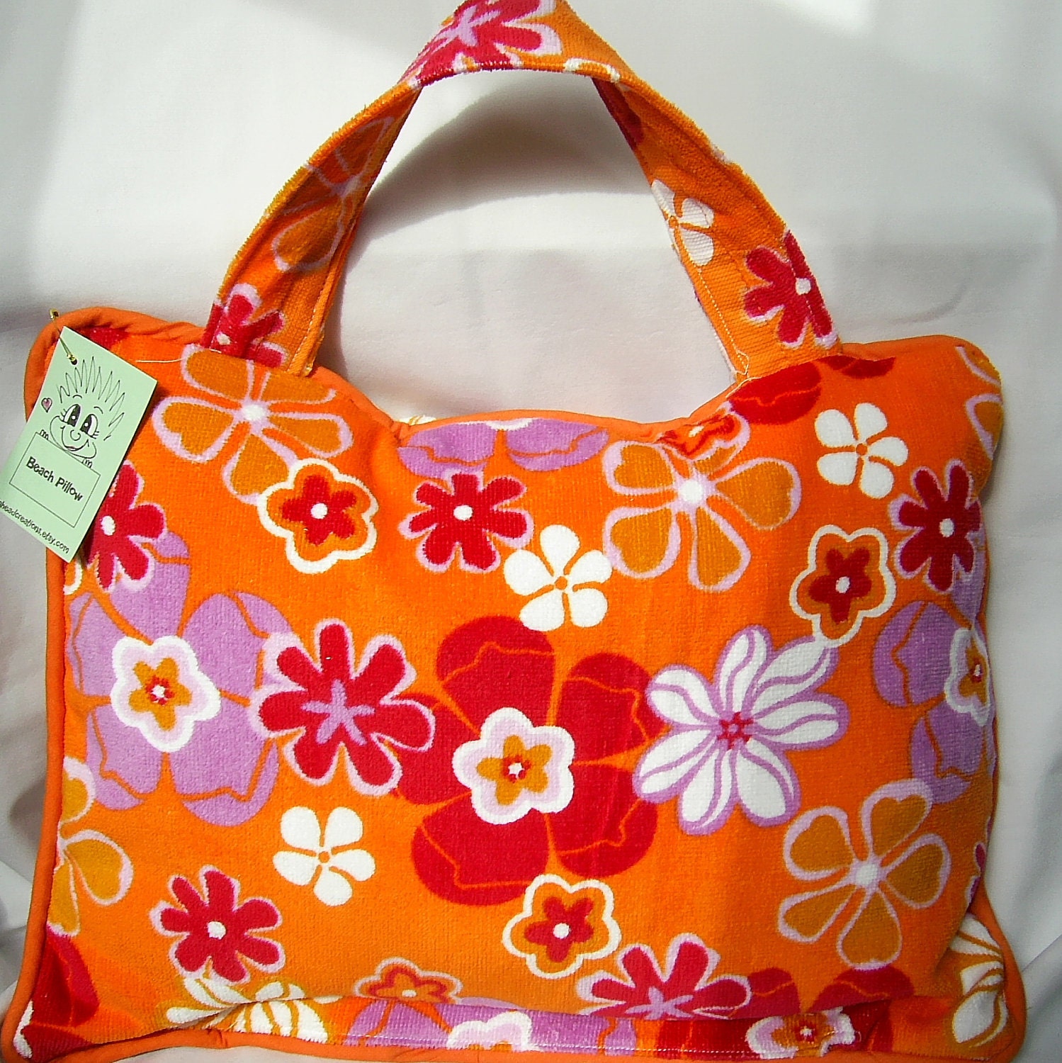 Beach Pillow Travel Pillow Orange Floral
