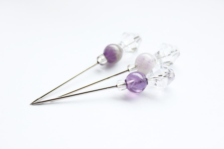 Stick Pins Trinket and Bead - Purple Lilac Lavender for Scrapbooking, Cards, Crafts, Pincushions, Gift for Mom
