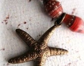 Red Beaded Starfish Necklace featuring Ugandan Giving Beads- Sale