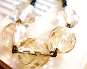 Faceted Champagne Beaded Necklace on Vintage Inspired Brass