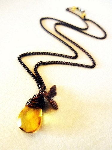 Reserved for jandipan- Luminous Honey Drop Bee Necklace