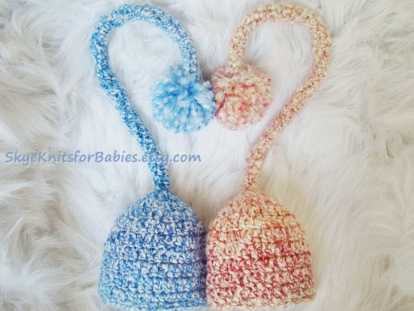 Twin Set Elf Hat with Pom Pom in Shades of Blue and Shades of Pink - Beautiful Photography Prop - Also Sold Separately