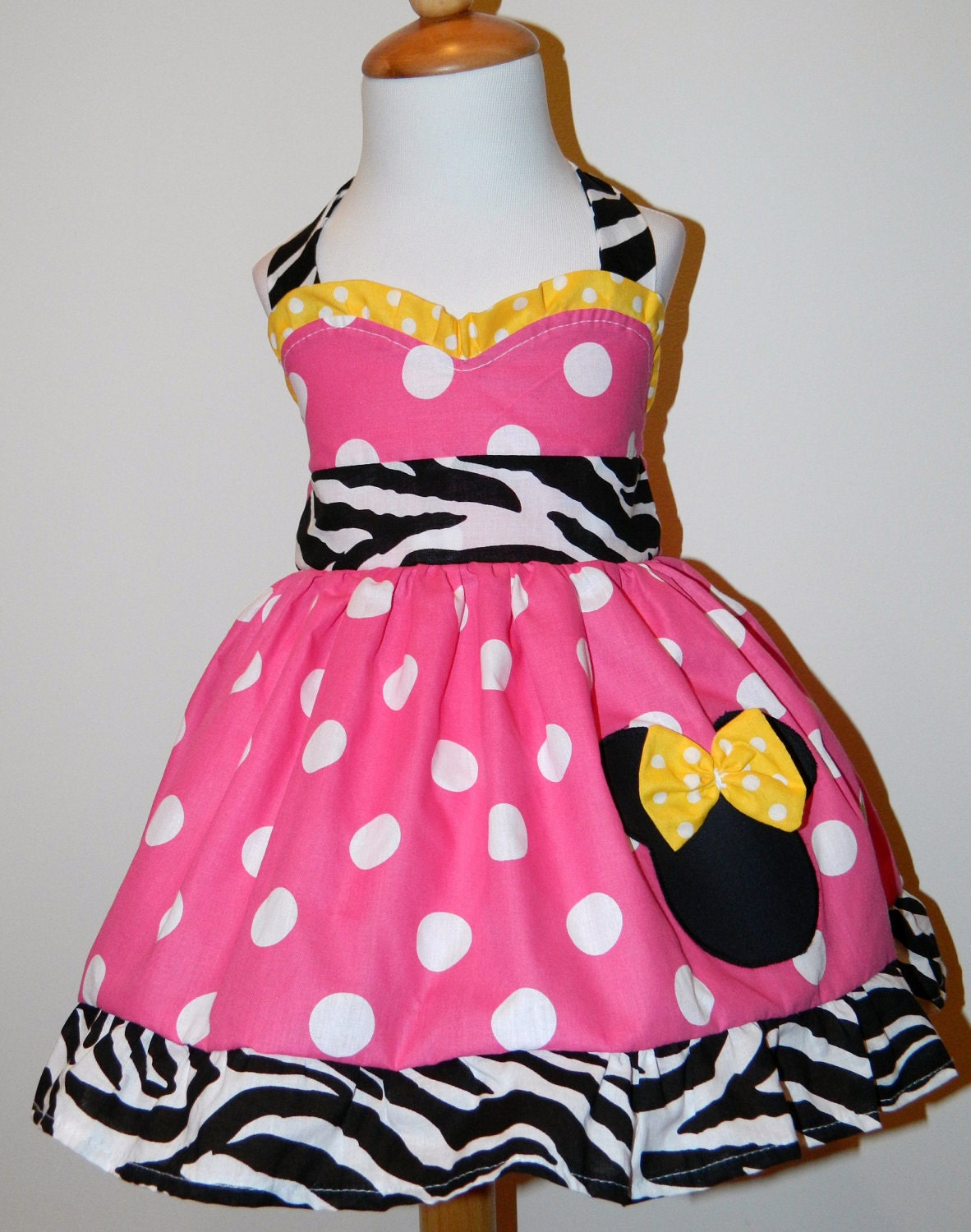 Minnie Mouse Custom Boutique Sweetheart Dress Hot Pink, Zebra And Yellow 12M to 6Y