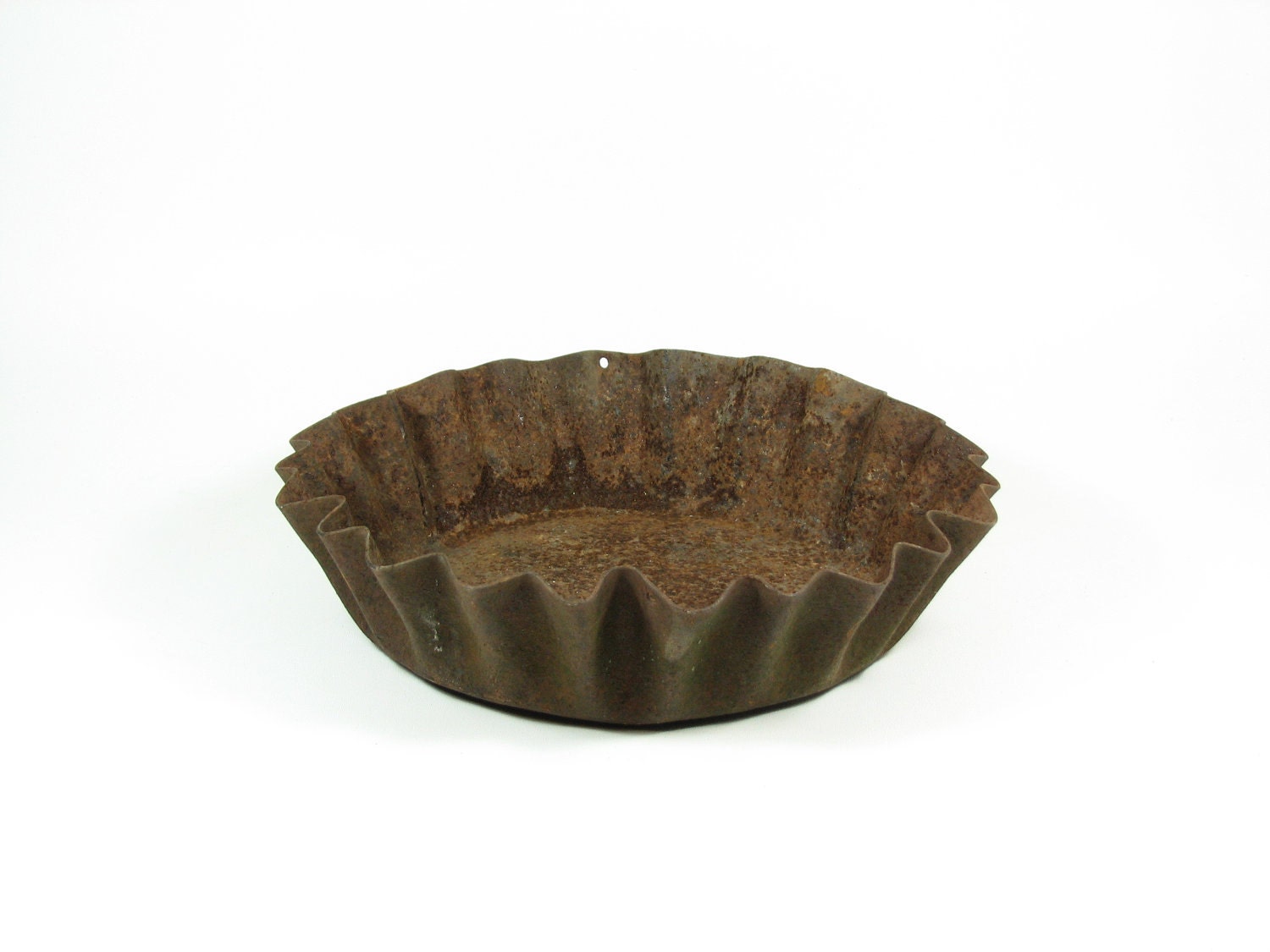 Vintage Metal Bowl Pan Tray Fluted Edges Industrial