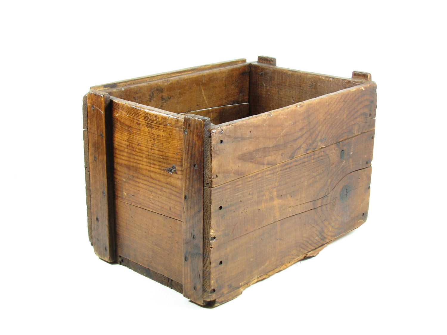 Vintage Wood Crate Wooden Box Caramel Brown Small Side Table End Table Storage Crate