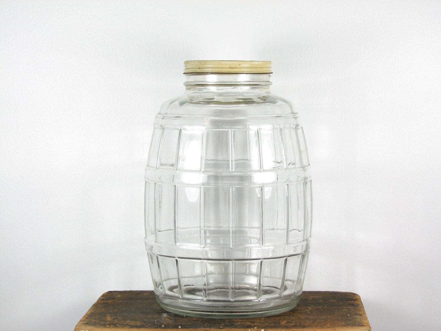Vintage Glass Pickle Jar Glass Barrel with by BridgewoodPlace
