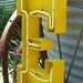 vintage yellow metal salvaged neon sign letter E
