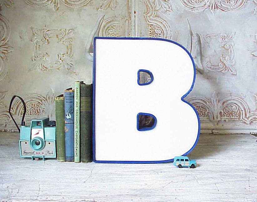 Salvaged Vintage Sign Chunky White and Blue Letter B
