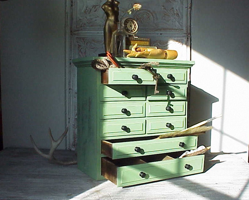 Vintage Mint Green Supply Cabinet Chest of Drawers