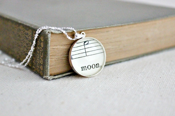 Moon jewelry. Sterling silver sheet music necklace. Feminine jewelry for musician, music lover, hopeless romantic