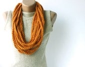 Orange infinity scarf - wool chain necklace - Crochet Spring accessories Fall fashion