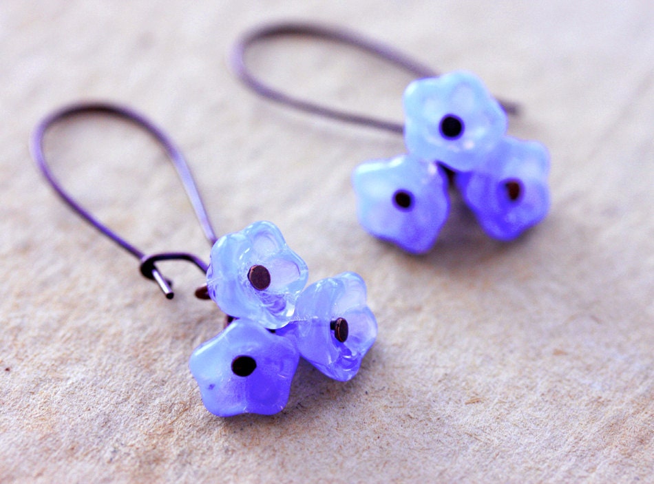 Blue earrings - cherry blossom flower bloom milk sky blue