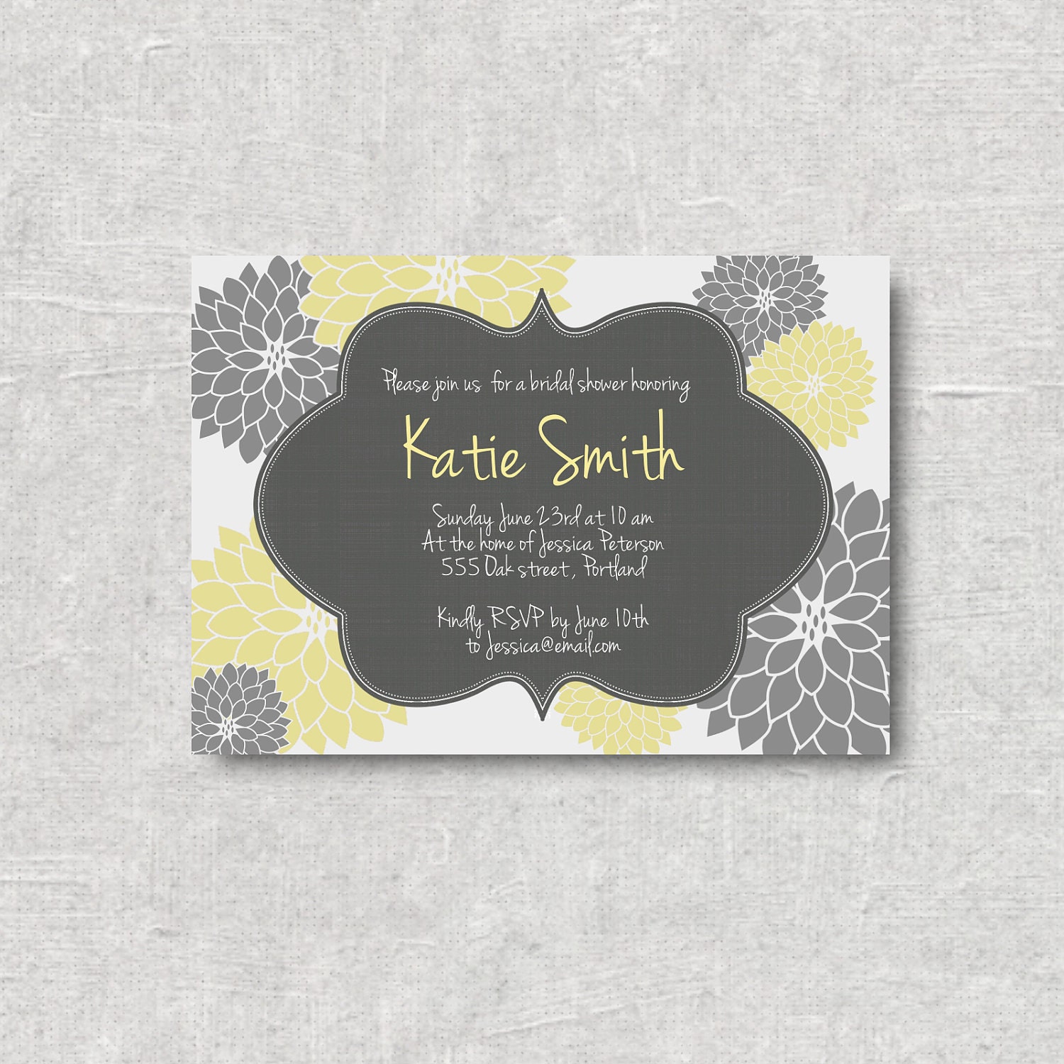 Modern Grey & Yellow Floral Bridal or Baby Shower Invitation