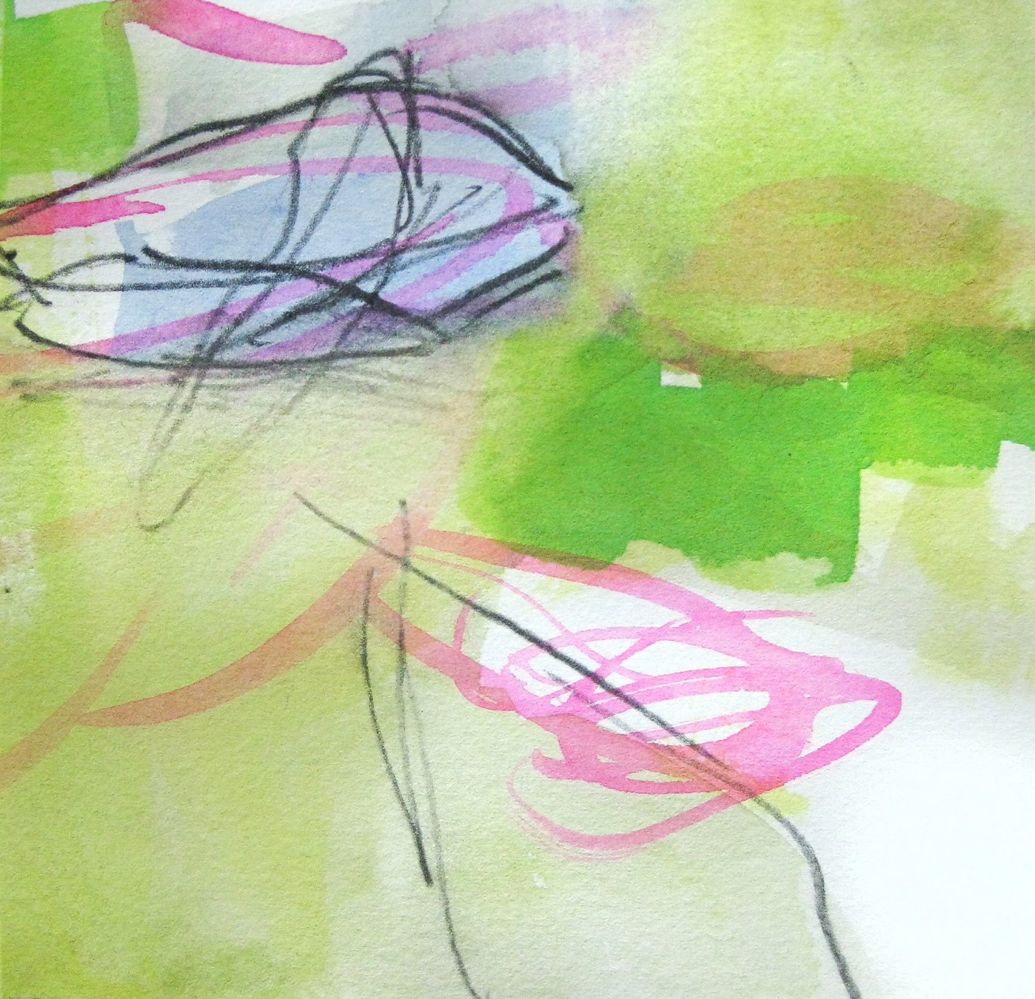 Abstract original mini painting in pink and spring green- affordable art