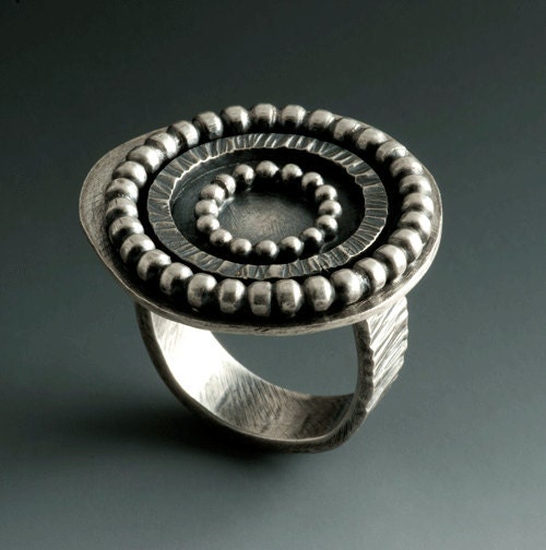 Sterling Silver Big Circle Ring Blackened and Textured