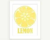 Vintage Look Lemon Slice Art Print Kitchen Art - 8x10 Digital Print Illustration