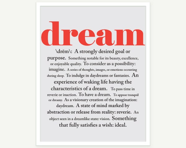 Inspirational Art - Dictionary Definition of Dream - Graduation - Black Red Typographic Print - 11x14, 8x10, 5x7