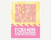 Father Daughter Lyrics Art Print (Fuschia Pink & Yellow) - 11x14 Digital Illustration Kids Wall Art for New Dad Fathers Day