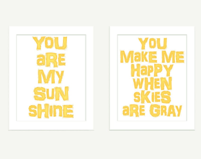 Wall Decor: You Are My Sunshine Prints - Set of 2 - Typography Art Posters Quote Art - 8x10