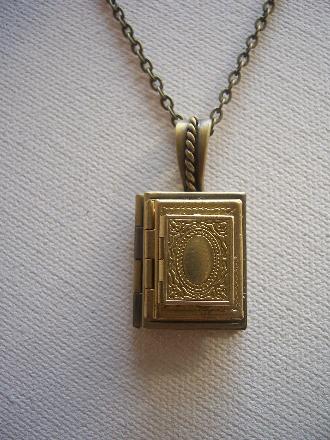 Stack of Books - book locket - the book lovers locket necklace - 3 vintage brass lockets -