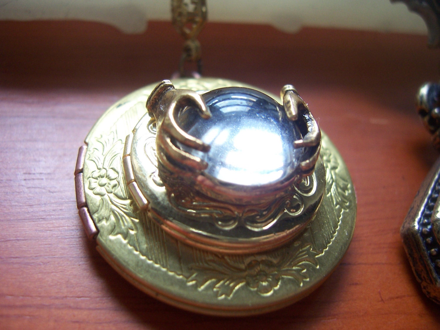 Gypsy Fortune Teller crystal ball Double locket necklace