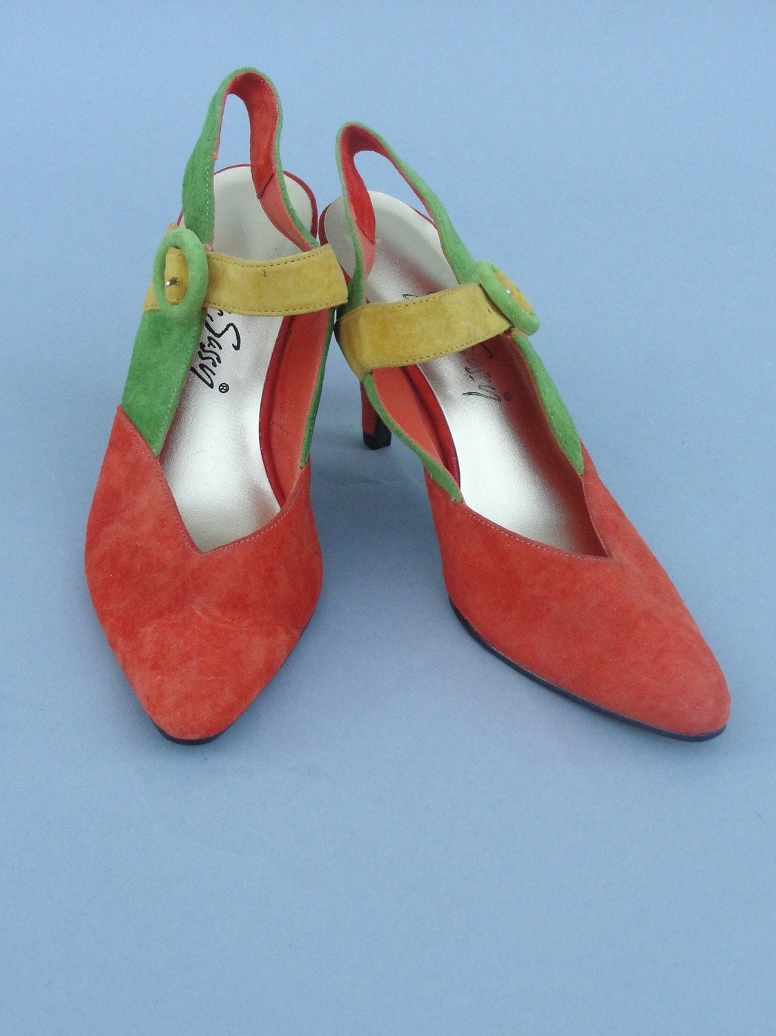 Vintage Pop Colored High Heeled Sling Back Mary Jane