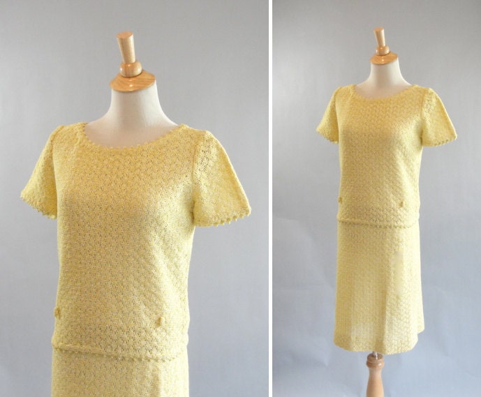 Vintage Yellow Wiggle Skirt Set by DALTON Madmen Style Joan