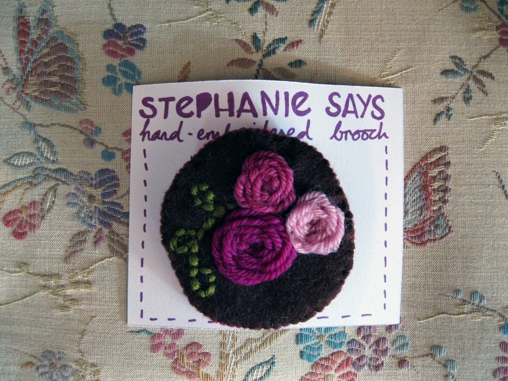 Hand Embroidered Woolly Brooch, LRG