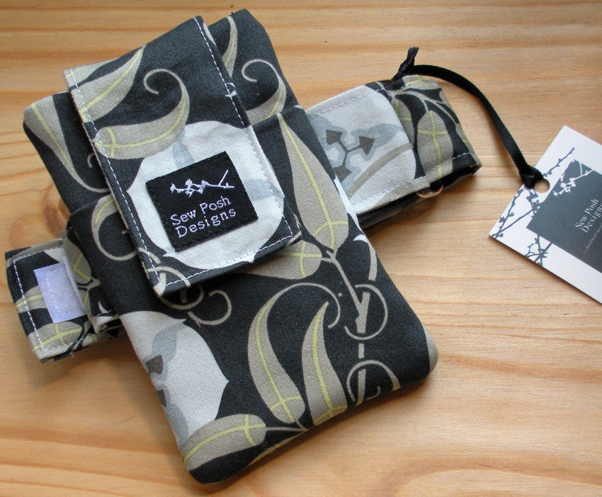 Iphone 5 4 Ipod Touch Droid Armband Gadget Cell Phone Pouch Case Washable Amy Butler Leaves Flowers Fabric Waterproof Lining