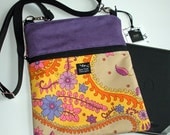 Ipad Mini Kindle Nook Color E Reader Passport Sleeve Sling Messenger Travel Bag Purse Retro Funky Flowers Purple Faux Suede Washable Fabric