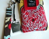 Iphone Blackberry  Droid Cell Phone Sleeve Funky  Flowers Alexander Henry  Fabric Padded  Wristlet Key Fob Case Front Pocket