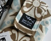 Brown Blue Medallion Fabric Iphone Blackberry Droid Cell Phone Sleeve Camera Case Padded  Wristlet Key Fob Case Front Pocket