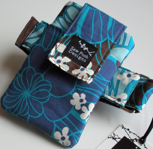 Blue Brown Fabric Retro Funky Armband Washable Ipod Touch Iphone Gadget Cell Phone Case Pouch Waterproof Lining