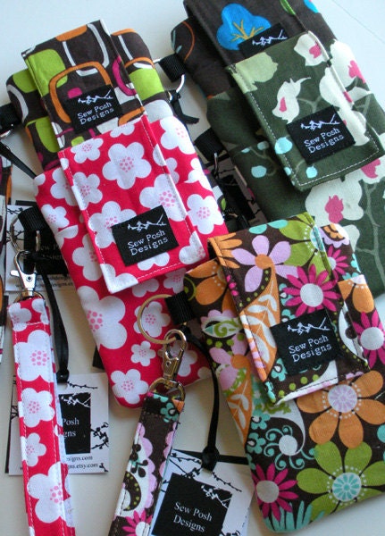 Design Your Own Custom  Iphone Blackberry  Droid Cell Phone Sleeve Padded  Wristlet Key Fob Case Front Pocket Washable Fabric