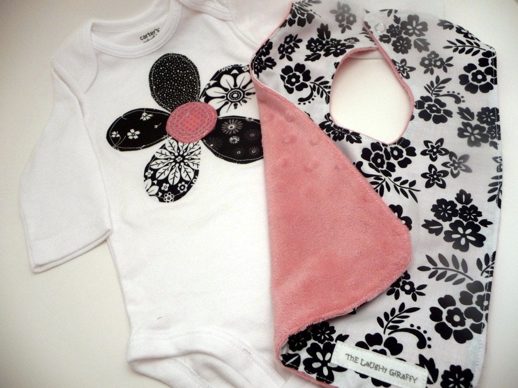 Shabby Chic in Black and Pink... Bib and Bodysuit Combo Gift Set