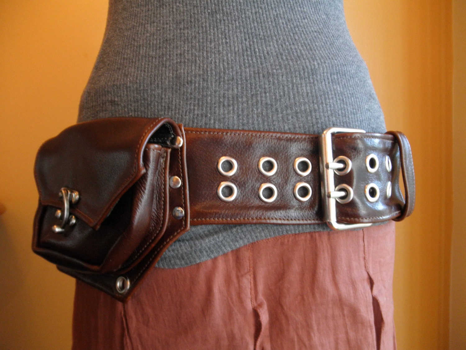Reserved for Lyndsay, custom made to order three pocket brown belt for Burning MAN